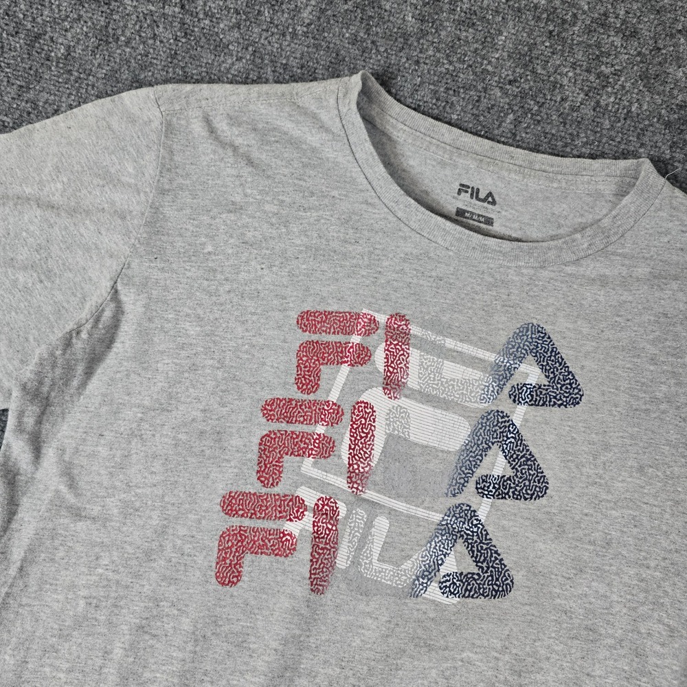 FILA Mens Medium Graphic Logo T Shirt Crew Neck‎ Short Sleeve Gray Top